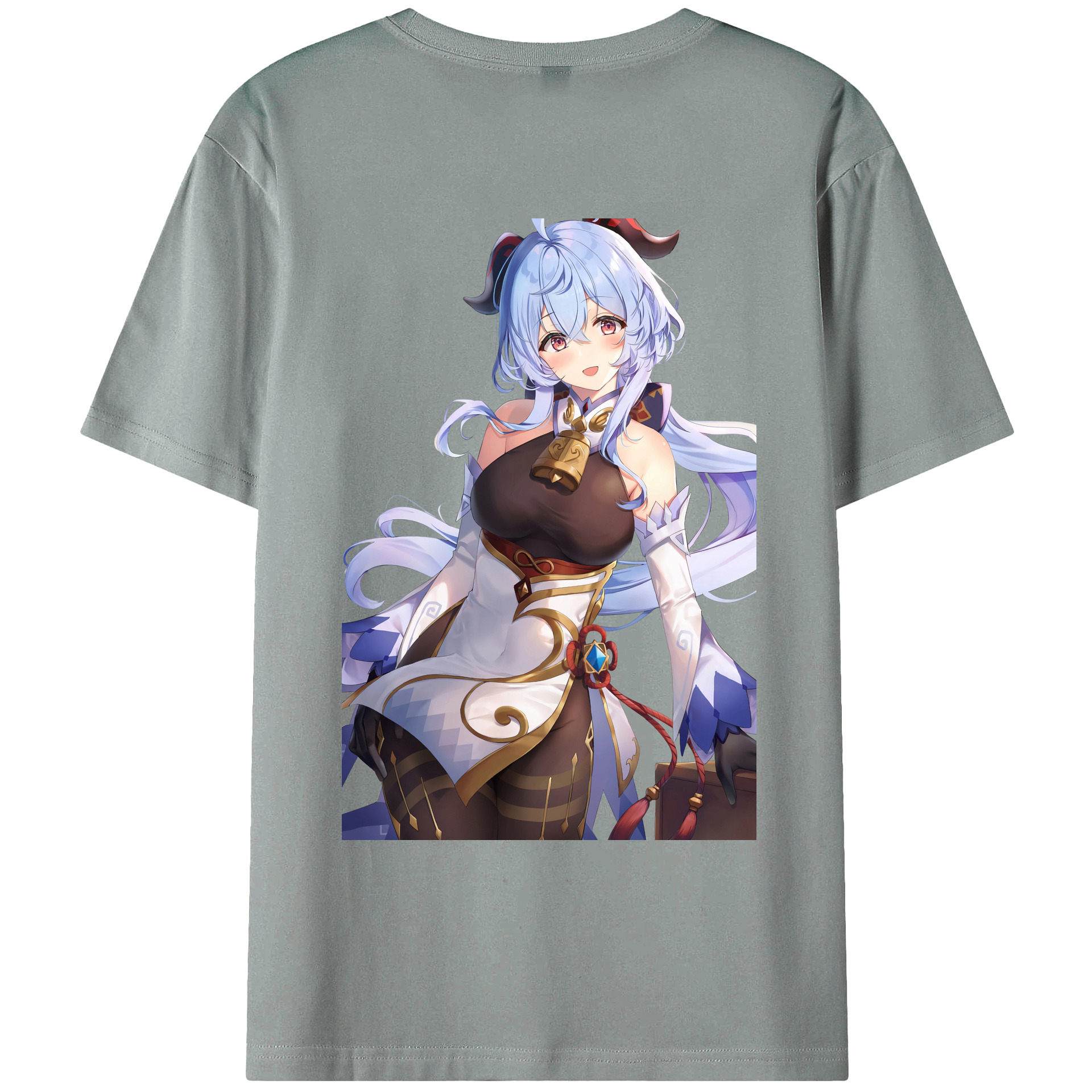 げんし神 甘雨 かんう genshin Ganyu 綿100％ メンズ半袖Tシャツ（バックプリント） 通気性